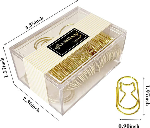 Gold Jumbo Paper Clips - 50pcs, Large 2 Inch Cat Shaped Paper Clips, Non-Skid Smooth Wire Wide PaperClips for Bookmarks, Office & School Supplies by Supfoxer