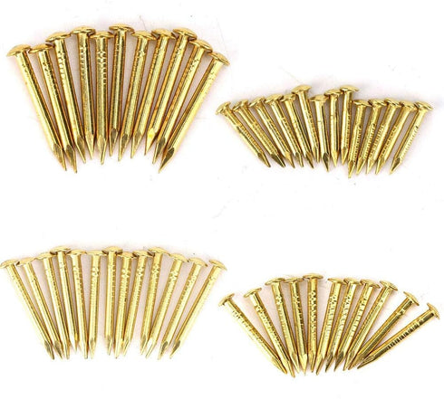 100Pcs Multi-Sizes Brass Nails - Brass Tacks Hardware for Wooden DIY Decorative Pictures