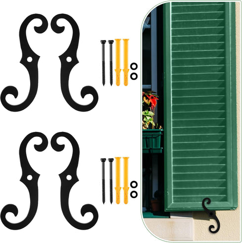 MorningRo 4 Pack Black S Style Shutter Dogs 6.5 Inches Shutter Dog Holders