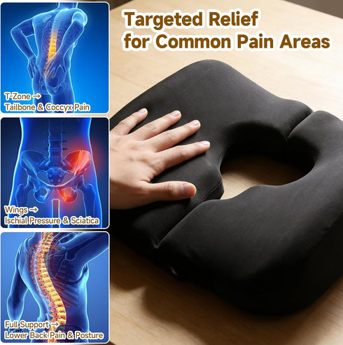 Drounphi Tailbone Split-Design Bed Sore Pillow Coccyx Cushion - T-Shaped Pressure Relief Pillow for Pain, Hemorrhoids