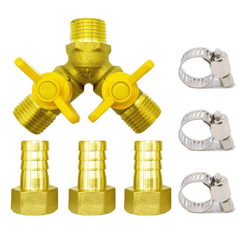 Brass 3 Way Shut-Off Valve - 5/16" Hose Barb Y Shaped Ball Valve for Water/Fuel/Air