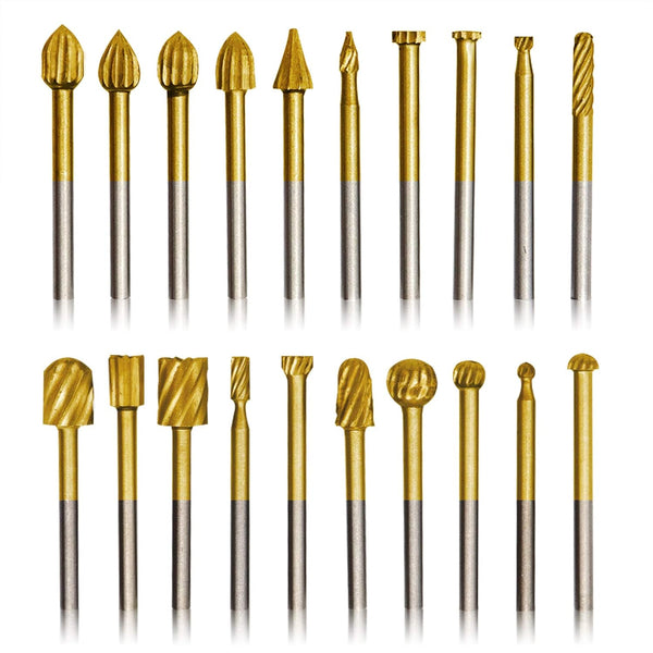 20pcs Rotary Bits Burr Set with 1/8 inch Shank for DIY Woodworking, Carving, and Drilling