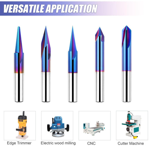 60 1/4" Degree V Groove Router Bit Shank, Sturdy Durable Chamfer Solid Carbide Bit with Nano Blue Coated for CNC