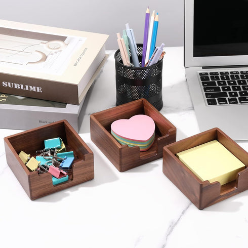 Bamber Cute Sticky Note Holder for Desk, Walnut Wood Notepad Organizer, Pack of 2