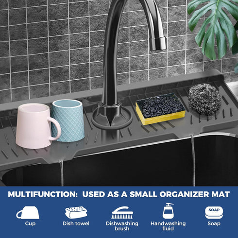 24" Splash Guard Plus Size Silicone Sink Faucet Drying Mat Handle Drip Catcher Tray Dish Sponge Holder Kitchen
