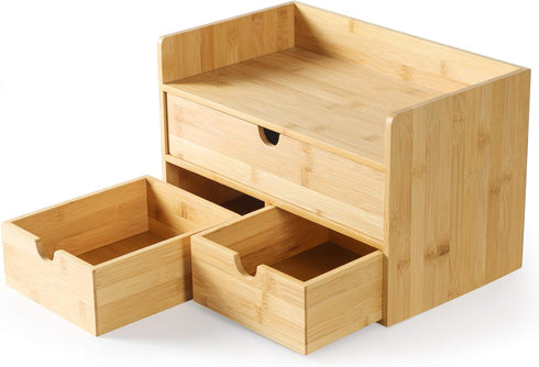 Desk Organizer with Drawers, Bamboo Desktop Organizers Storage for Bills, Office Supplies, Cosmetics, No Assembly