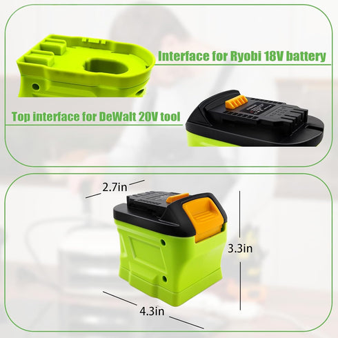 ZDTZ Battery Adapter for Ryobi 18V to Dewalt 20V Max Battery Conversion