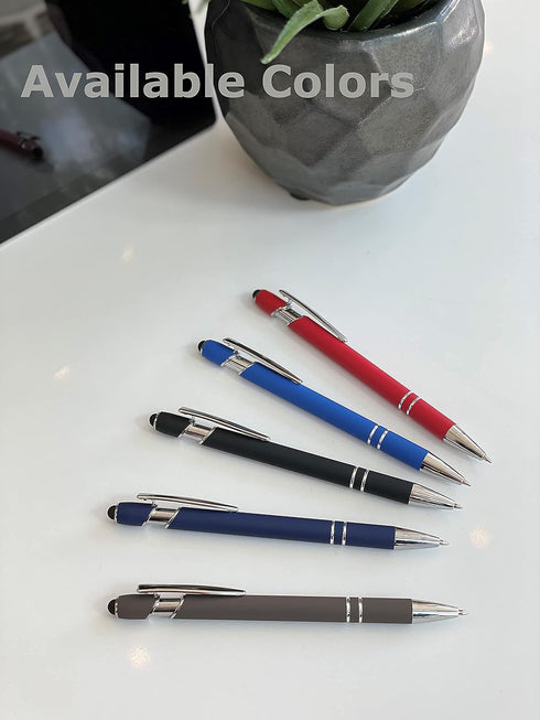 Lenden Pack of 5 Rubberized Comfort Soft Touch 2 in 1 Ballpoint Pen, Capacitive Stylus Tip, Premium Metal Medium Point,