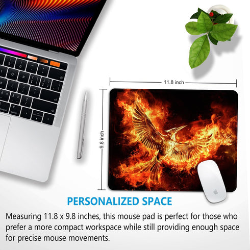 Large Mouse Pad, Cool Fire Phoenix MousePad Office Computer Laptop Mouse Pad with Stitched Edges, Non-Slip, Washable Personalized Design Art Mouse Pad 12 X 10 Inch by Cindasun