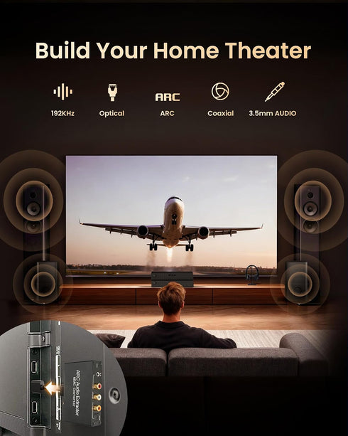 192KHz PS3 PS4 SPDIF/Optical/RCA/3.5mm 4 HDMI ARC Audio Extractor DAC Audio Converter Digital to Analog Converter