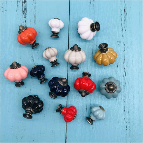 MANHONG 34mm Modern Decorative Hardware Door Handle European Style Cabinet Knob Retro Kitchen Zinc Alloy Pumpkin Drawer