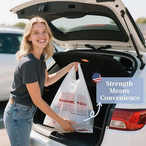 1000 Count 11.5" 6.5" 21", IUI Thank You T-Shirt Plastic Bags, White Grocery Bags with Handles, x x Retail Shopping
