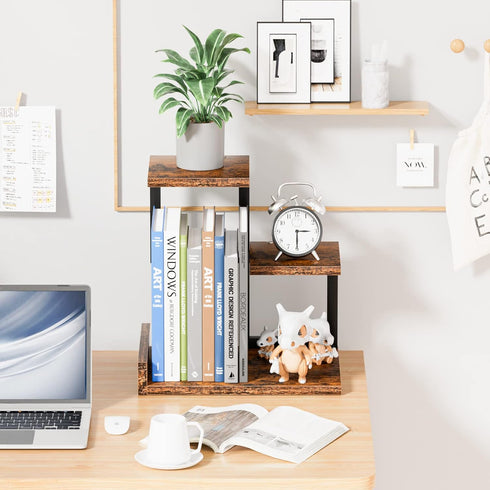 Gannyfer Wood Desktop Shelf, Freestanding Small Bookshelf Desk Hutch, 3 Tier Storage Display Rack for Books, Plants,