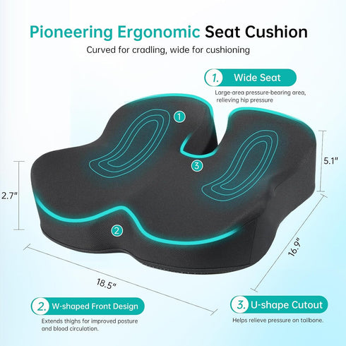 EESHONZ Seat Cushion, Extra Large Memory Foam Seat Cushion for Office Chair, Car Seat, Airplane, Relieving Hip