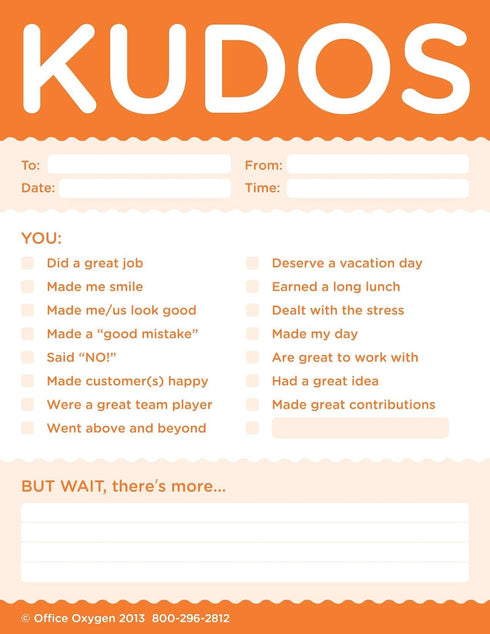 Trainers Warehouse Kudos for Work - Set of 10 Note Pads (Orange) | Clever & Colorful - Recognize Large or Small Contributions, & Inspire Continued Efforts | 4"W x 5.5"L