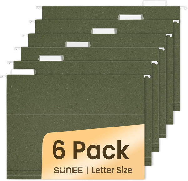 SUNEE Hanging File Folders, 6 Pack, Letter Size with 1/5-Cut Tabs, Ideal for Home and Office Organization