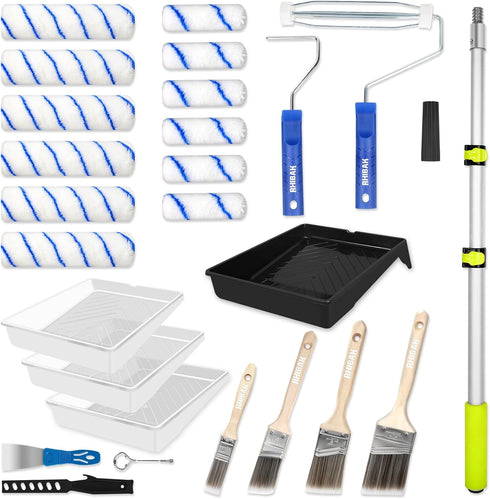 Rhibak Paint Roller Kit with Extension Pole, 27 Piece Set, 2 to 4