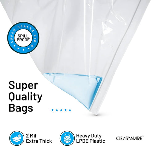 12 Large Plastic Bags with Zipper Top, 5 Gallon 18" x 24" Storage Bags for Clothes, Travel, Moving