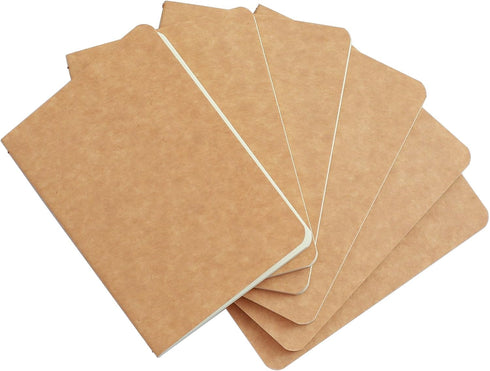 TWONE Pocket Notebook, 6 Pack Mini Notebooks 3.5" x 5.5" Kraft Brown Small Memo Notepad, 30 Sheets, 60 Blank Pages