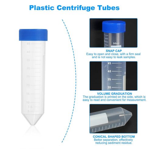 PATIKIL 50ML Plastic Centrifuge Tubes, 100 Pcs Leak-Proof Test Tube Container with Blue Screw Caps