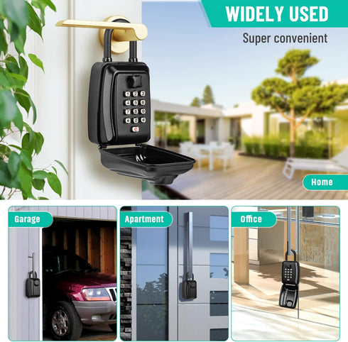 Sturdy Waterproof Key Lock Box for Outside, Large Capacity 12-Digit Combination Security Lockbox for Home, Garage,