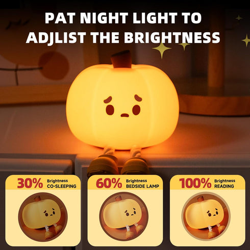 Lilampts 3 Dimmable Pumpkin Night Light, Cute Pumpkin Decor Silicone Night Lamp with Level Bedside Lamp Halloween Night