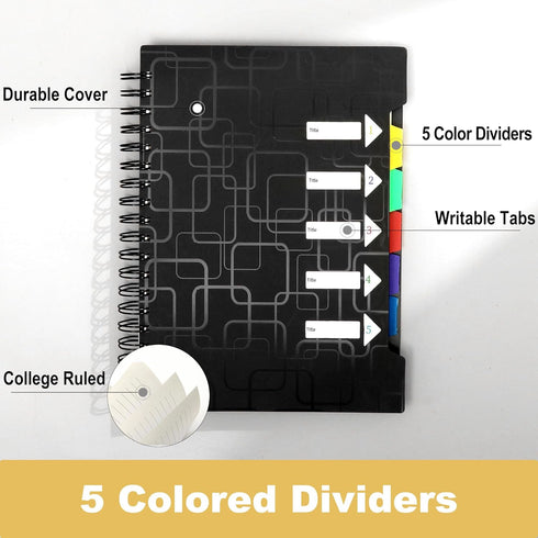 CAGIE 2 Pack College Ruled Spiral Notebooks - 480 Pages, 5 Subject with Tabs, A4 Notebooks