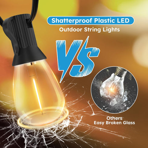 S11 50FT, 16 Bulbs 2700K Dimmable GvvooHome LED Outdoor String Lights Shatterproof & Waterproof Patio Lights