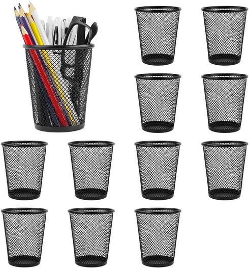 YY YEARCHY Pen Pencil Holder for Desk, Mesh Organizer Cup Holders for Home Office Makeup Brush (Black, Medium 12 Pack)