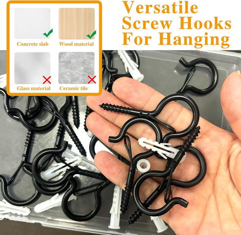 Datttcc 25PCS 2.3 Inch,Black Hanger Hooks with Safety Lock,Heavy Duty Hooks for Hanging, Christmas Patio Lights, String