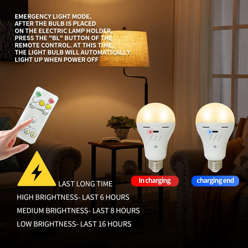 Rechargeable Light Bulbs with Remote Control, 700LM, 2600mAh Battery Emergency Light Bulb, 2 Pack