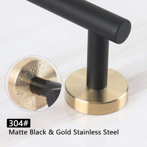 NearMoon Bathroom Towel Bar, 1 Pack Wall Mounted Towel Holder, Matte Black & Gold, 9 Inch Thicken Stainless Steel