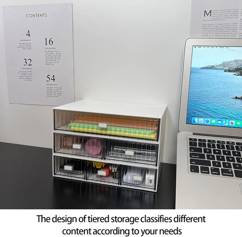 Desk Drawer Organizer, Stackable Plastic Storage for Office Supplies, 2 Compartments (White)