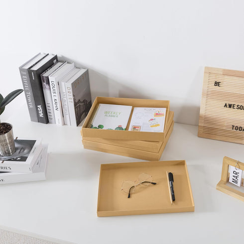 Soul & Lane Set of 3 Kraft Paper Document Storage Boxes, Versatile Organizer for Home & Office, Stackable for Files