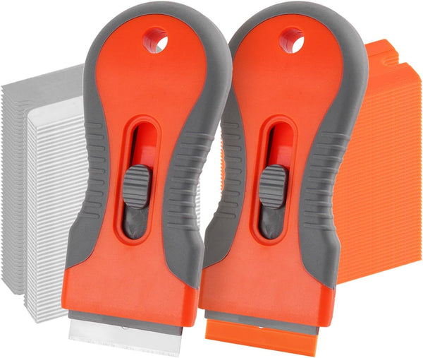 YOLCAR 2 Pack Blade Scraper with 100 Extra Blades, Retractable Razor Scraper Tool,