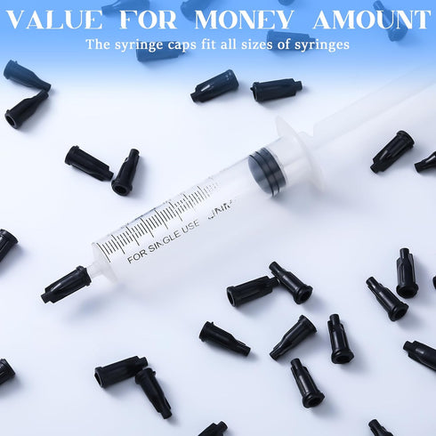 1000 Pieces Syringe Tip Caps, Black Dispensing Needle Tip Caps with Storage Box for Luer Lock Syringes
