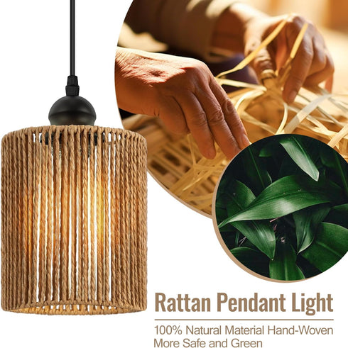 1 Pack, Bulb BoostArea Rattan Pendant Lights Kitchen Island, Farmhouse Chandelier with Handwoven Wicker Shade