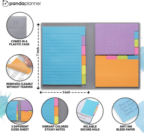 Panda Planner Sticky Notes Set – 140 Assorted Spring Colors with Dotted, Lined, Blank & Tabbed Notes