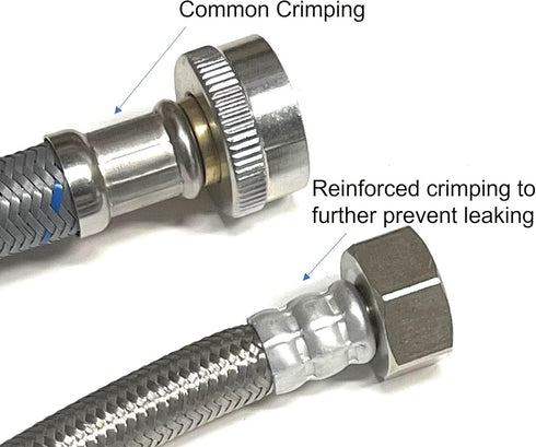 Toilet Supply Line - Braided Stainless Steel Water Connector, 3/8 Female Compression x 7/8 Female Ballcock Thread (4,