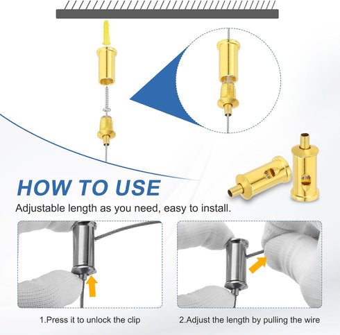 4 Set 1/16" (1-2mm) MECCANIXITY Cord Grip Adjuster for Cable, Adjustable Steel Wire Rope Locking Clamp Connector