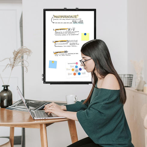 Double-Sided White Board with Black Aluminium Frame, 36" x 24" Magnetic Dry Erase Board for Home, School, Office