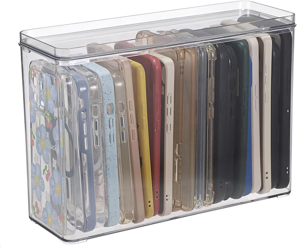 BTSKY Clear Phone Case Organizer Stackable Storage Box with Lid for Cell Phone Cases, Multifunctional Holder