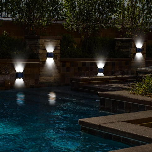 8 Pack 6000K Rossesay Solar Wall Lights for Outside Cold Solar Fence Lights Up and Down LED Autumn Outdoor Decorative