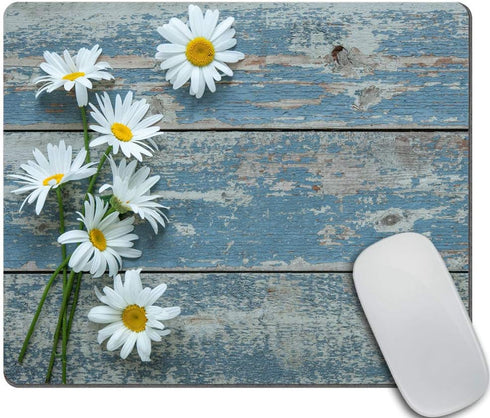 Custom Daisy Mouse Pad, Daisy Flowers on Old Wooden Design, Gaming Mouse Pad 9.5 X 7.9 Inch