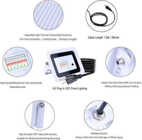 20W 3x4 IP68 MIWAT RGB LED Outdoor Luminaires - Size Waterproof Plug-in Lamp, Ideal for Courtyard, Party, Background