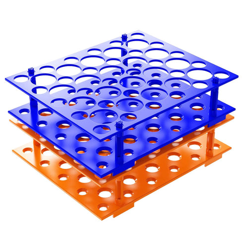 2Pcs Centrifuge Tube Rack for 10ml/15ml/50ml, 50 Wells, Laboratory Plastic Tube Holder (Orange&Blue)