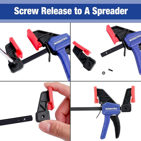 WORKPRO 6" Mini Bar Clamps for Woodworking, One-Handed Clamp/Spreader, Light-Duty Screw-Change F Clamp, 2PC