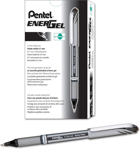 Pentel BL27A EnerGel NV Liquid Gel Pen, .7mm, Black Ink, Gray Barrel, Dozen