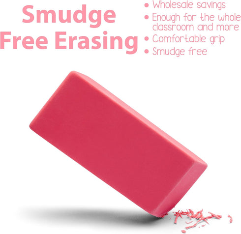 Erasers Bulk, 100 Pack Pink Pencil Erasers for School, Large Erasers for Kids and Classroom Use