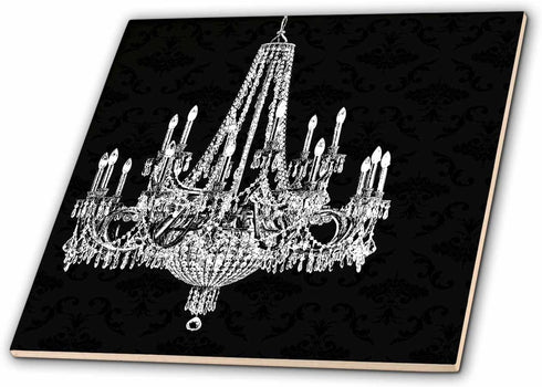 3dRose 8 Inch White Chandelier with Black Damask Ceramic Tile